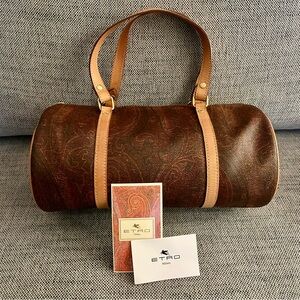 Authenticated Etro Signature Paisley Papillon Barrel Boston Bag